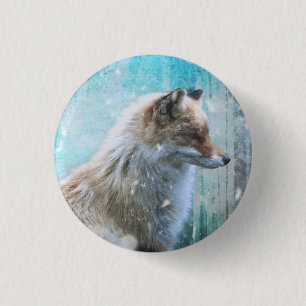 Macaron Rond 2,50 Cm Cute Furry Fox sur Blue Grunge Arrière - plan