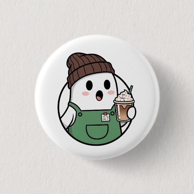 Macaron Rond 2,50 Cm Cute Ghost Coffee Button (Devant)