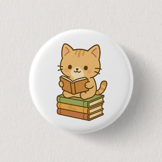Macaron Rond 2,50 Cm Cute Kawaii Chat Lire un livre (Devant)