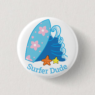 Macaron Rond 2,50 Cm Cute Little Surfer Dude Surfboard et Wave