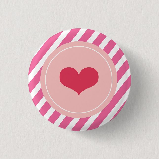 Macaron Rond 2,50 Cm Cute Love Pink Stripes Valentine's Day Buttons (Devant)