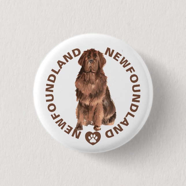 Macaron Rond 2,50 Cm Cute Newfoundland Chig Breed Aquarelles (Devant)