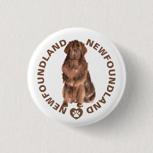 Macaron Rond 2,50 Cm Cute Newfoundland Chig Breed Aquarelles
