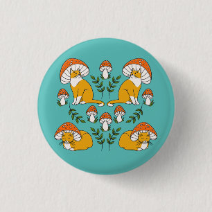 Macaron Rond 2,50 Cm Cute Orange Champignons Chats Bouton Épingle