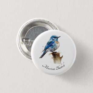 Macaron Rond 2,50 Cm Cute Petite Montagne Bluebird Aquarelle, personnal