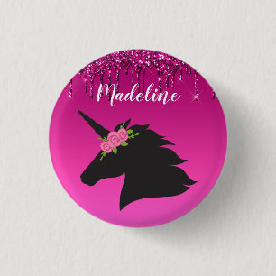 Macaron Rond 2,50 Cm Cute Pink Personalized Floral Unicorn