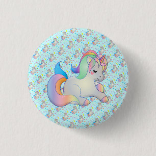 Macaron Rond 2,50 Cm Cute Rainbow Unicorn Pony bouton d'épingle taille