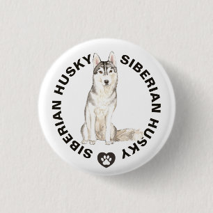 Macaron Rond 2,50 Cm Cute Sibérienne Husky Chig race Aquarelles
