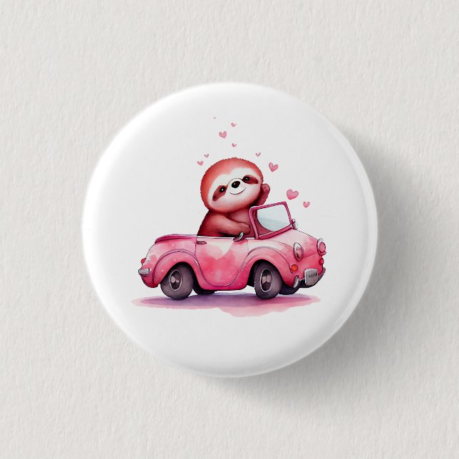 Macaron Rond 2,50 Cm Cute Sloth Driving a Pink Convertible (Devant)