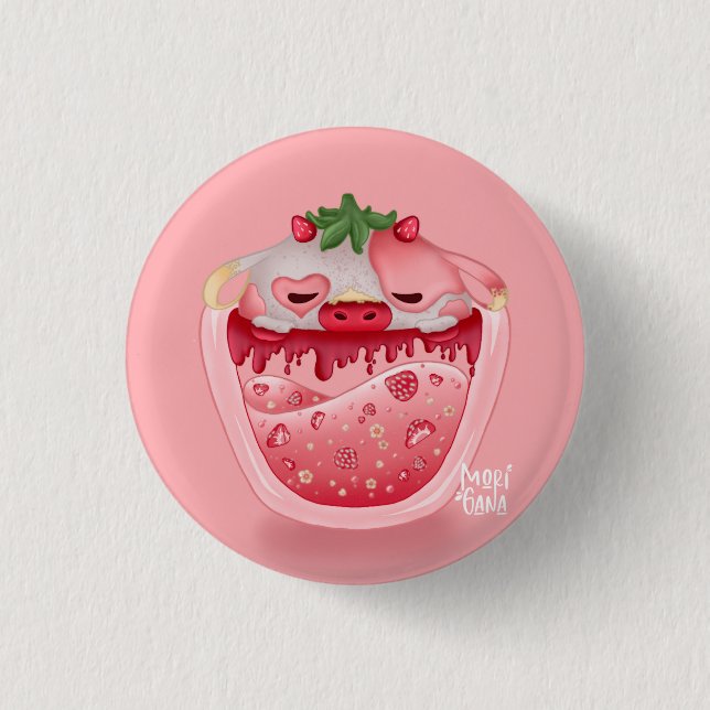 Macaron Rond 2,50 Cm Cute Strawberry Button – Pink Design (Devant)