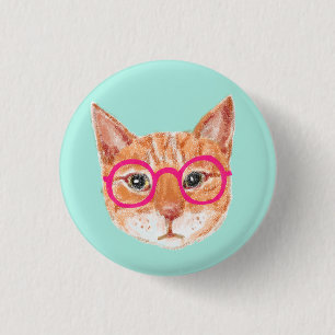 Macaron Rond 2,50 Cm Cute Tabby Chat Orange Portant Des Lunettes