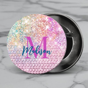 Macaron Rond 2,50 Cm cute unicorn pink faux glitter rhinestone monogram