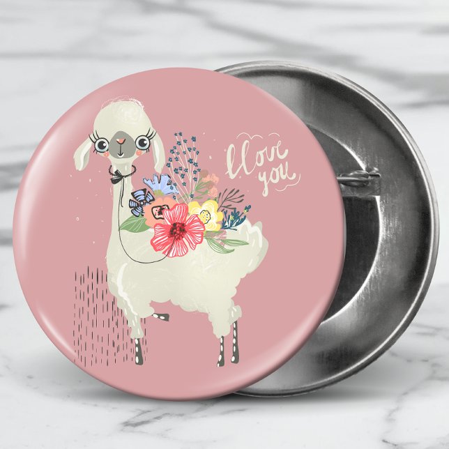 Macaron Rond 2,50 Cm Cute Whimsical Moderne Llama Je Vous Aime (Créateur téléchargé)