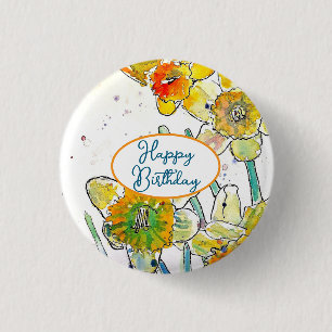 Macaron Rond 2,50 Cm Daffodique Jaune Daffodique Fleur Aquarelle