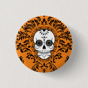 Macaron Rond 2,50 Cm Damassé morte - Pin chic de bouton de crâne de