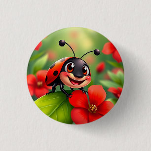 Macaron Rond 2,50 Cm Dame coccinelle de dessin animé souriante assise s