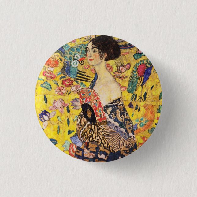 Macaron Rond 2,50 Cm Dame Gustav Klimt Avec Ventilateur (Devant)