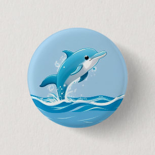 Macaron Rond 2,50 Cm Dauphin Bleu Mignon Jouant Heureusement dans l'Eau