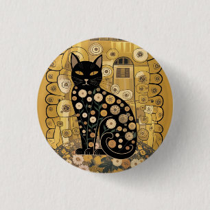 Macaron Rond 2,50 Cm Décor doré Gustav Klimt Style Chat Noir Art
