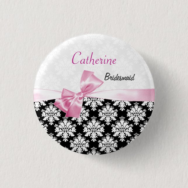 Macaron Rond 2,50 Cm Demoiselle d'honneur blanche de damassé et rose (Devant)