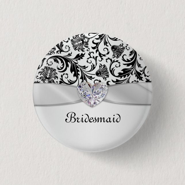 Macaron Rond 2,50 Cm Demoiselle d'honneur florale noire de mariage (Devant)