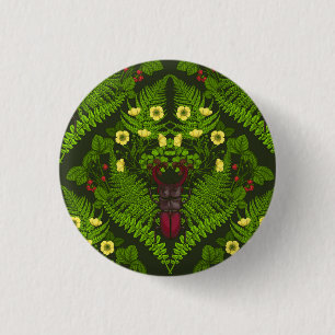 Macaron Rond 2,50 Cm Dendroctones et fougères, feuilles verts