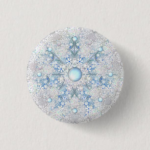 Macaron Rond 2,50 Cm Dentelle en céramique bleu et flocons de neige