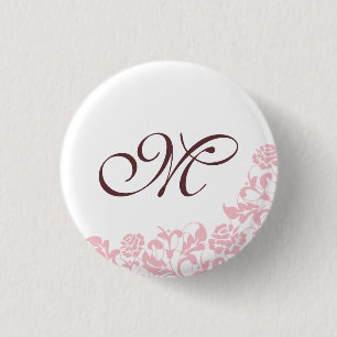 Macaron Rond 2,50 Cm Dentelle rose initial Monogramme