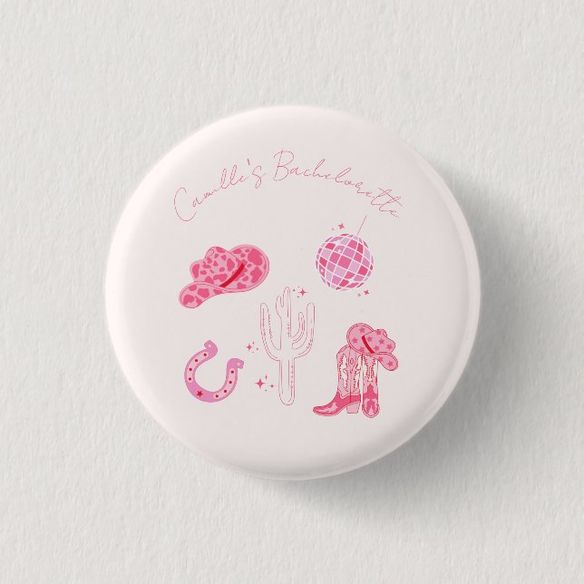 Macaron Rond 2,50 Cm Dernière Disco Rodeo Bachelorette Week-end (Devant)