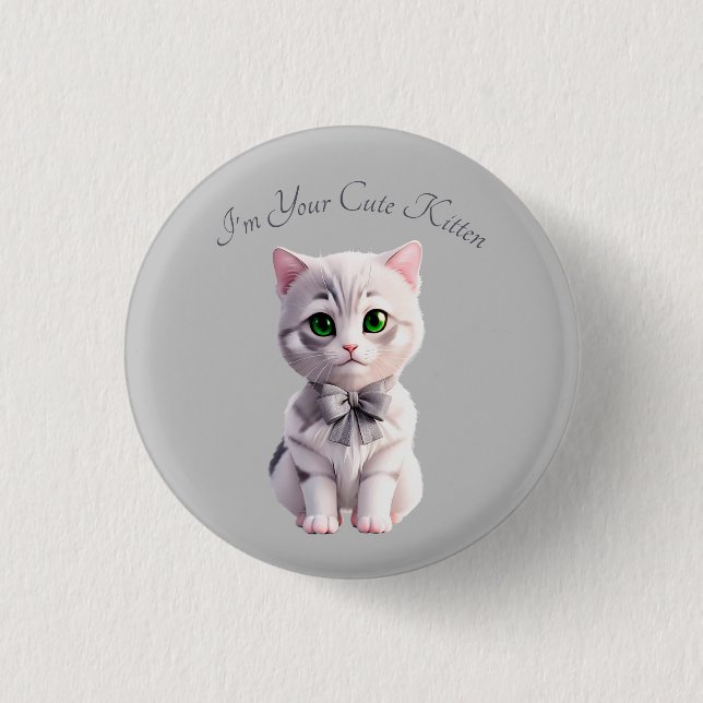 Macaron Rond 2,50 Cm Design avec chaton gris mignon (Devant)