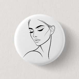Macaron Rond 2,50 Cm Dessin à visage féminin d'une ligne no3