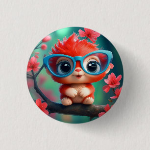 Macaron Rond 2,50 Cm Dessin animé Panda rose sur la branche-68807