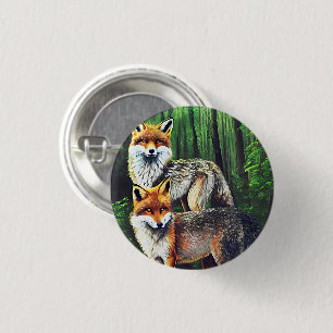 Macaron Rond 2,50 Cm deux jeunes Foxes animal nature faune art