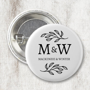 Macaron Rond 2,50 Cm Deux noms de monogramme Mariage Élégant Botanique