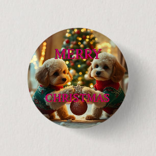 MACARON ROND 2,50 CM DEUX POODLES CÉLÉBRER NOËL