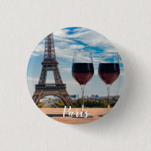 Macaron Rond 2,50 Cm Deux verres de vin avec la tour Eiffel
