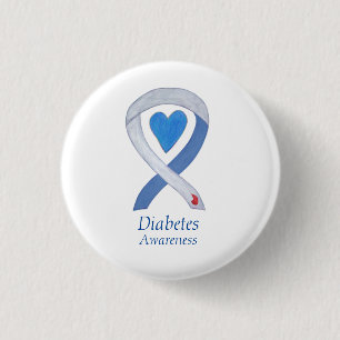 Macaron Rond 2,50 Cm Diabetes Awareness Ribbon Heart Custom Pin Buttons
