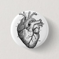 Diagramme du coeur humain Noir & Blanc Bouton Pin