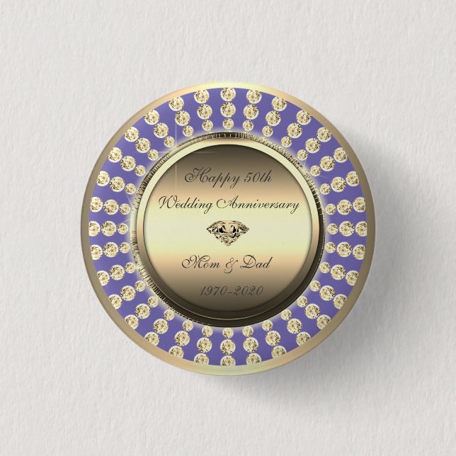 Macaron Rond 2,50 Cm Diamants d'or Violet 50e anniversaire Mariage (Devant)