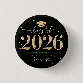 Macaron Rond 2,50 Cm Diplôme Étoiles Noir Élégant Or Promotion 2026
