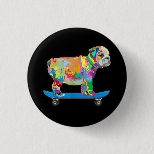 Macaron Rond 2,50 Cm Dog Colorful Cool Bulldog Puppy Skate