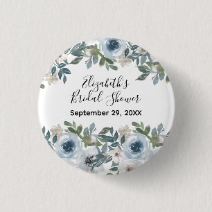 Macaron Rond 2,50 Cm Douce Mariée Fleurs Aquarelle Bleu Blanc