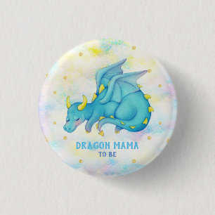 Macaron Rond 2,50 Cm Dragon Mama à être Baby shower Bouton Dragon Bleu