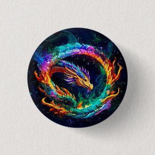 Macaron Rond 2,50 Cm Dragon Ouroboros vibrant symbole d'art