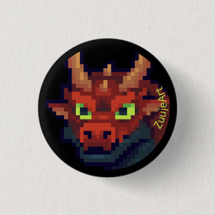 Macaron Rond 2,50 Cm Dragon rouge. Pixelart pixel art