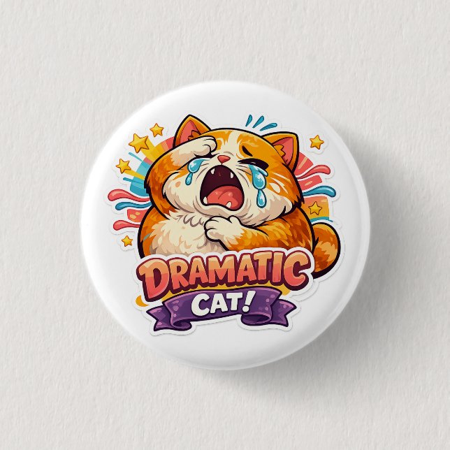 Macaron Rond 2,50 Cm Dramatic Cat Funny Crying Cartoon Art Reaction (Devant)