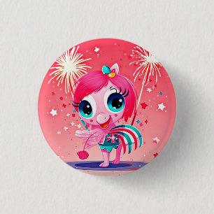 Macaron Rond 2,50 Cm Drapeau américain avec Flamant rose Cartoon-69217