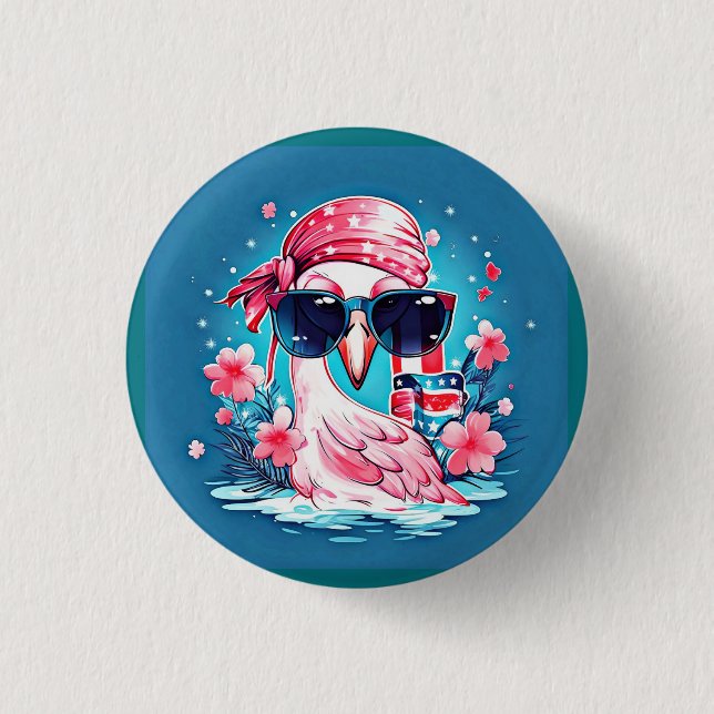 Macaron Rond 2,50 Cm Drapeau américain avec Flamant rose Cartoon-69681 (Devant)