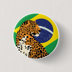Macaron Rond 2,50 Cm Drapeau animal national brésilien du Jaguar