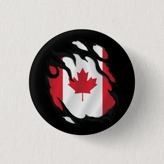 Macaron Rond 2,50 Cm Drapeau canadien déchiré (Devant)